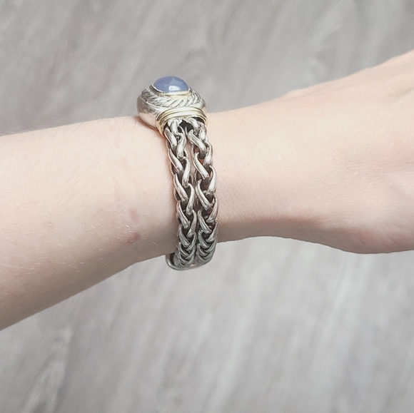 David Yurman Large Albion Double Wheat Chain Bracelet With Chalcedony And Gold - Picture 11 of 12